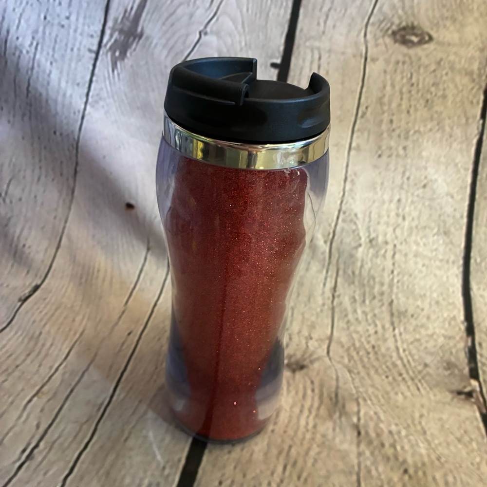 5/$20 Wisconsin Bucky Badger Glitter Red Thermo Hot/Cold Insulated Plastic Mug - Picture 3 of 6